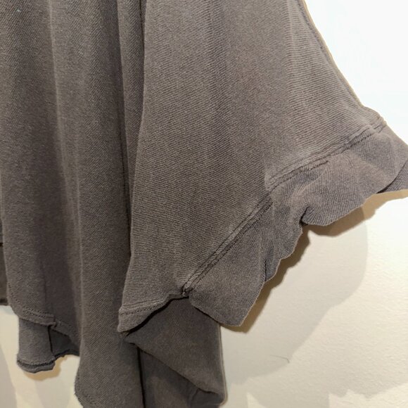 We The Free Faded Charcoal Asymmetrical Poncho Top | Boho Oversized Ruffle Sleev - Picture 3 of 6